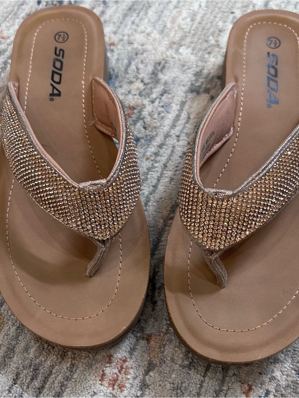 Soda Rose Gold Rhinestone Thong Sandals